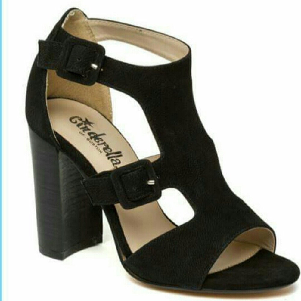 Black Faux Blocked Sandal Heels